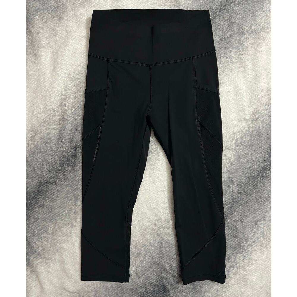 Lululemon Non Reflective 19" Cropped Side Pockets Black Leggings Size 6 Small